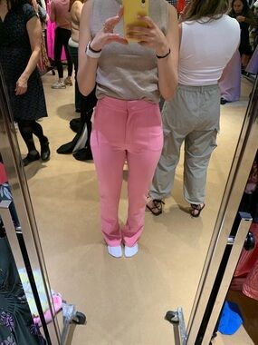 Lela Rose Pink Straight-Leg High-Rise Pants